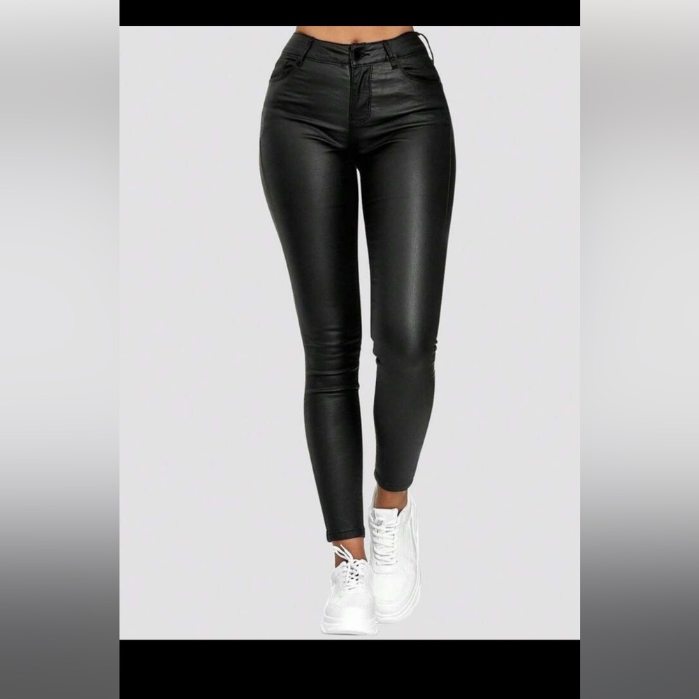Faux leather straight leg pants